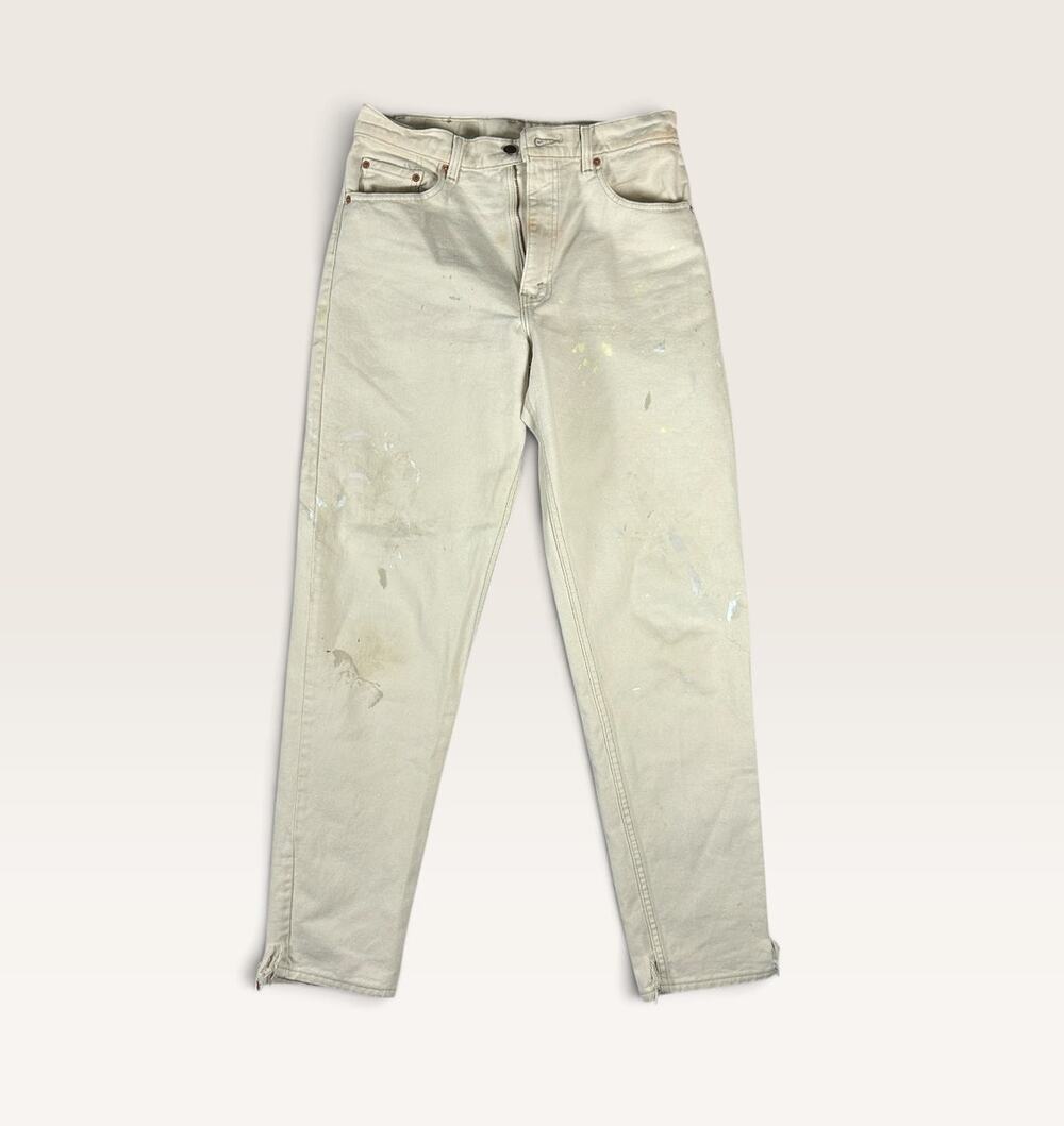 Levi's 550 Relaxed Fit Tapered Jeans Mens W33 L34 Cream Paint Splatter, Worn